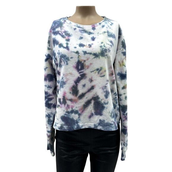Isa & Ella Tie-Dye Long Sleeve Crewneck Boxy Fit Crop Sweatshirt Cotton Women L - Picture 1 of 10